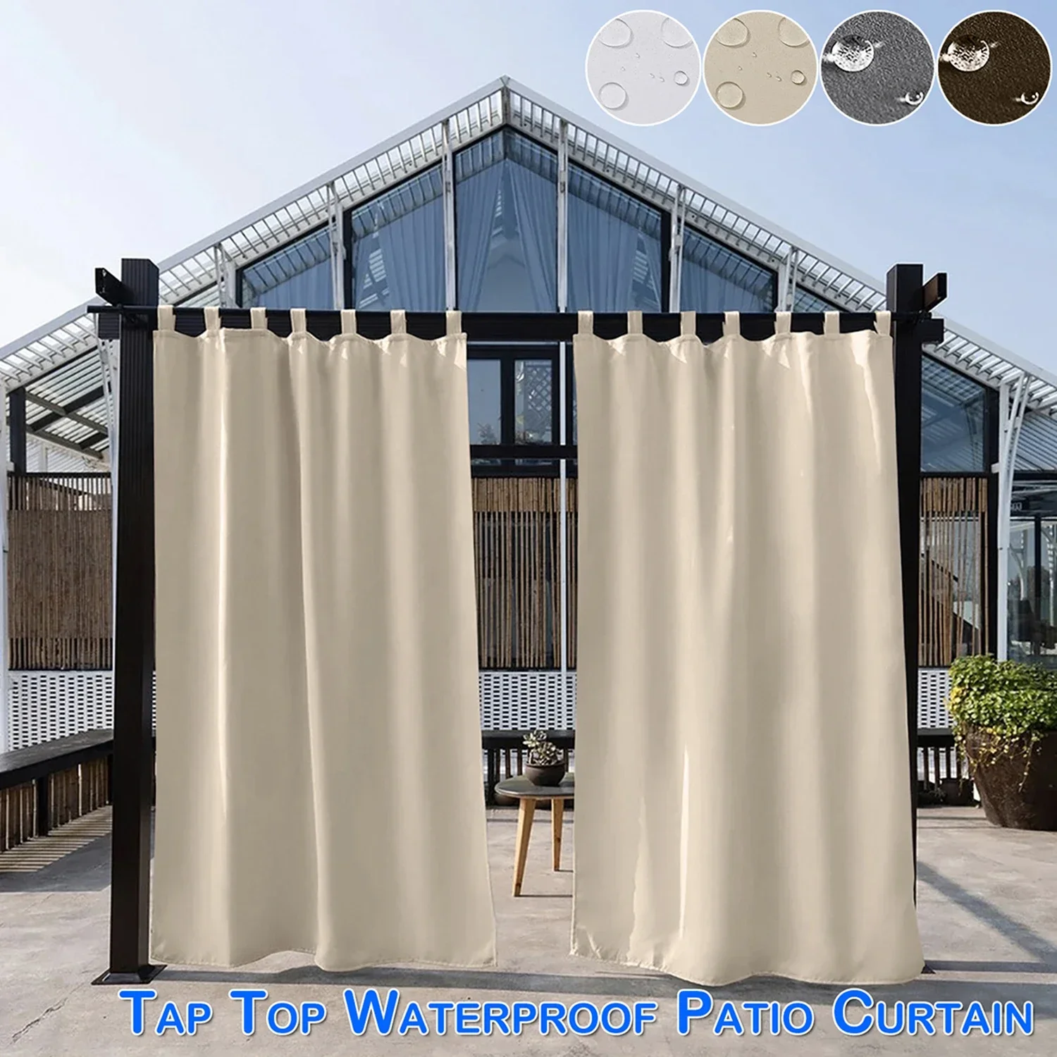 

Waterproof Exterior Curtains Thermal Insulated Blackout Window Curtain Tap Top Outdoor Drapes Panels for Garden Patio Hotel