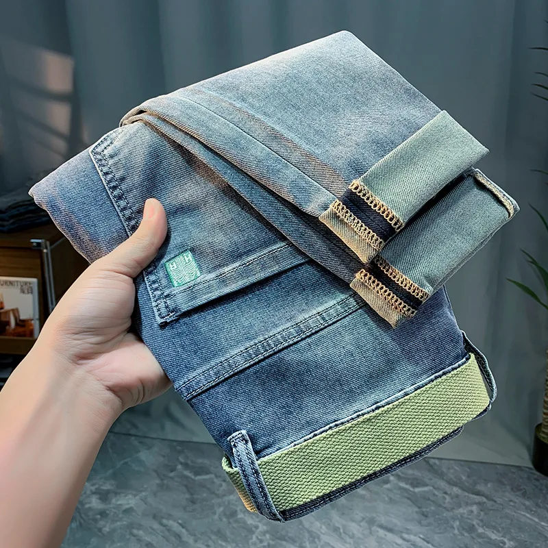 2024 New Jeans Men's High-End and Fashionable Stretch Comfortable, Casual and Versatile Embroidered Slim Skinny Pants