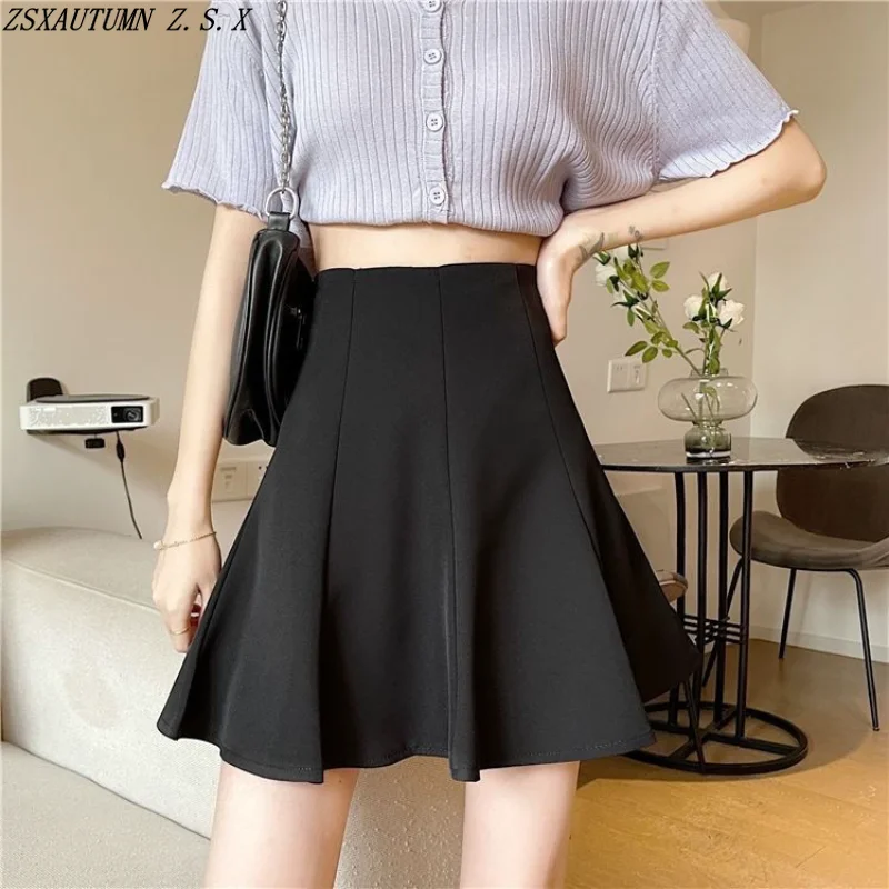 

Korean Spring Summer New Black Half Skirt High Waist Hot Girl Suit A-line Short Skirt Fashion Vintage Sexy Girls Hip Wrap Skirts
