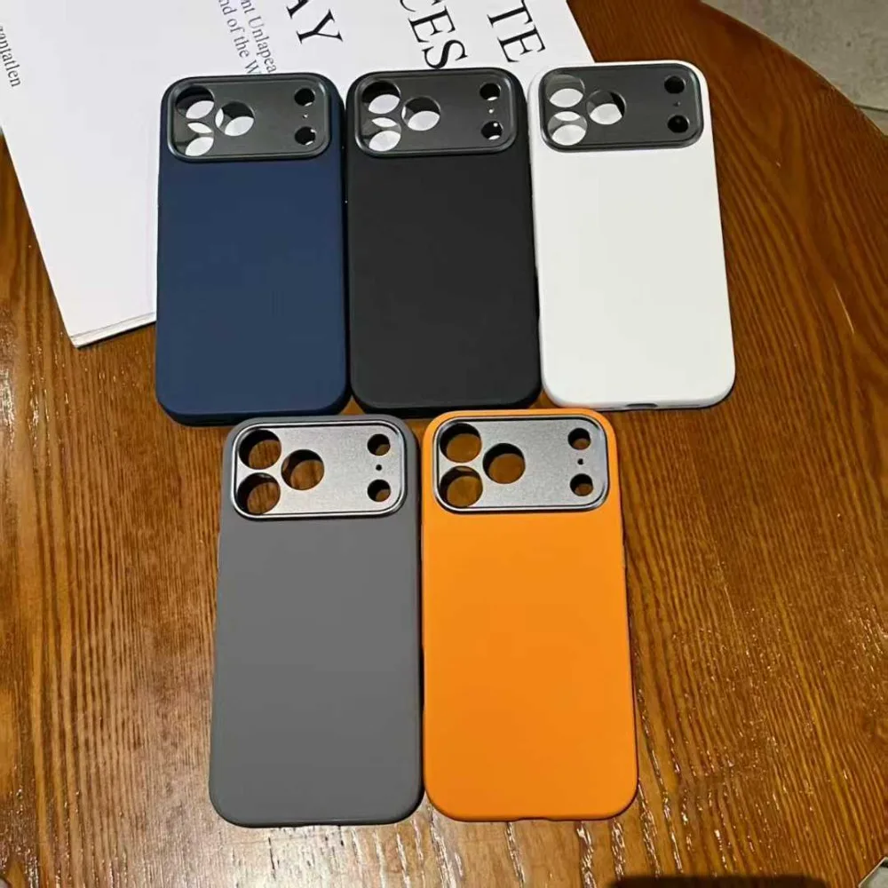 Magnetic Leather Business Phone Case with Aluminum Alloy Lens Protection