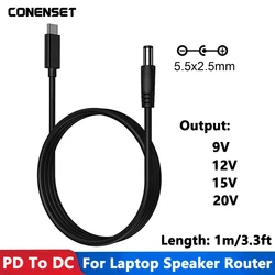 Universal DC to USB-C Power Supply Cable, 9V-20V, 5.5x2.1mm Connector for Versatile Device Charging (9V)