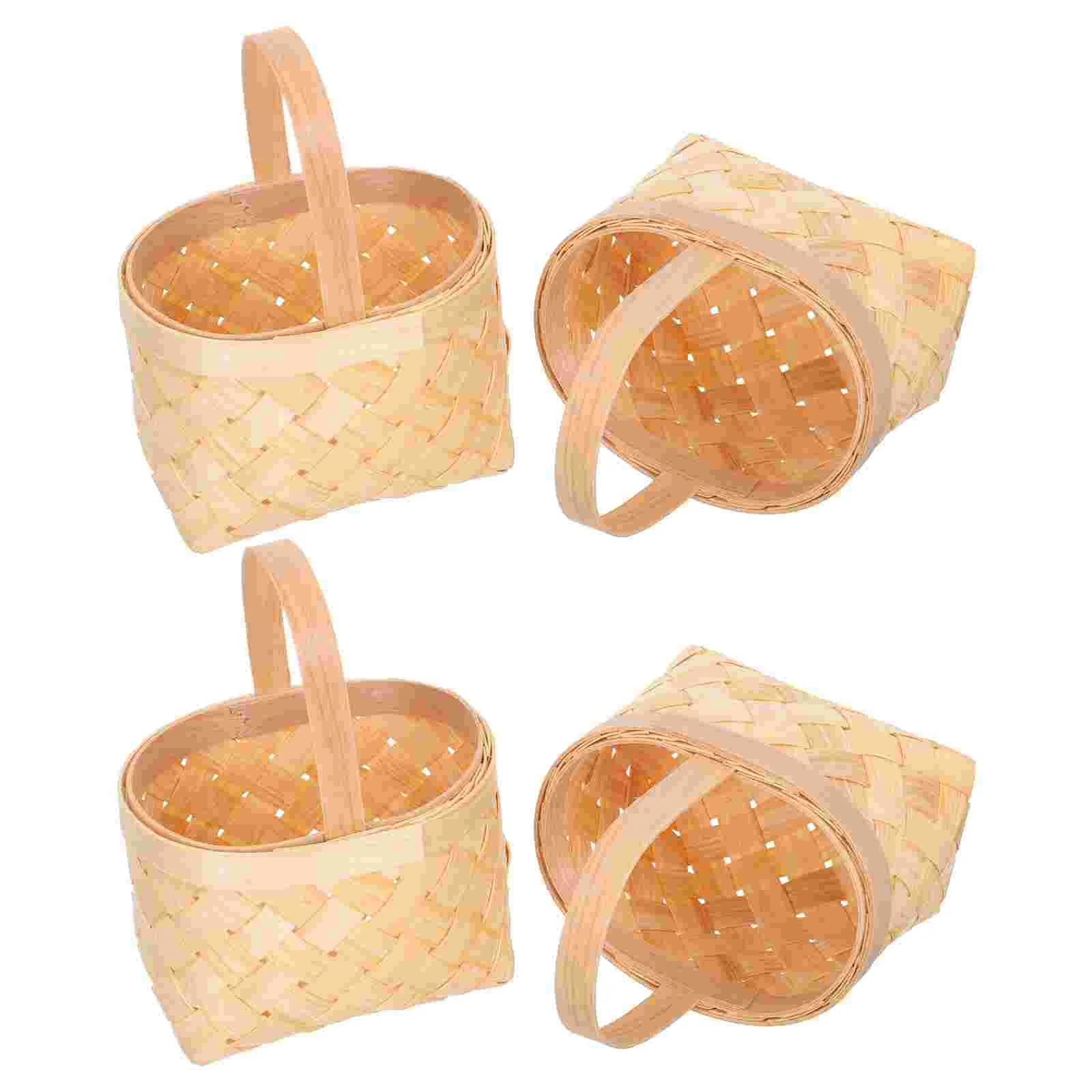 

4 Pcs Wood Chip Basket Mini Woven Baskets Hand-held Gift Flower Sundries Wooden Small Plant Decor