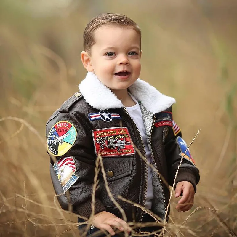 2-12 years old 2019 winter PU leather A2 bomber flight jacket baby girl clothes  boy kids girls coat vintage Outerwear pilot 2