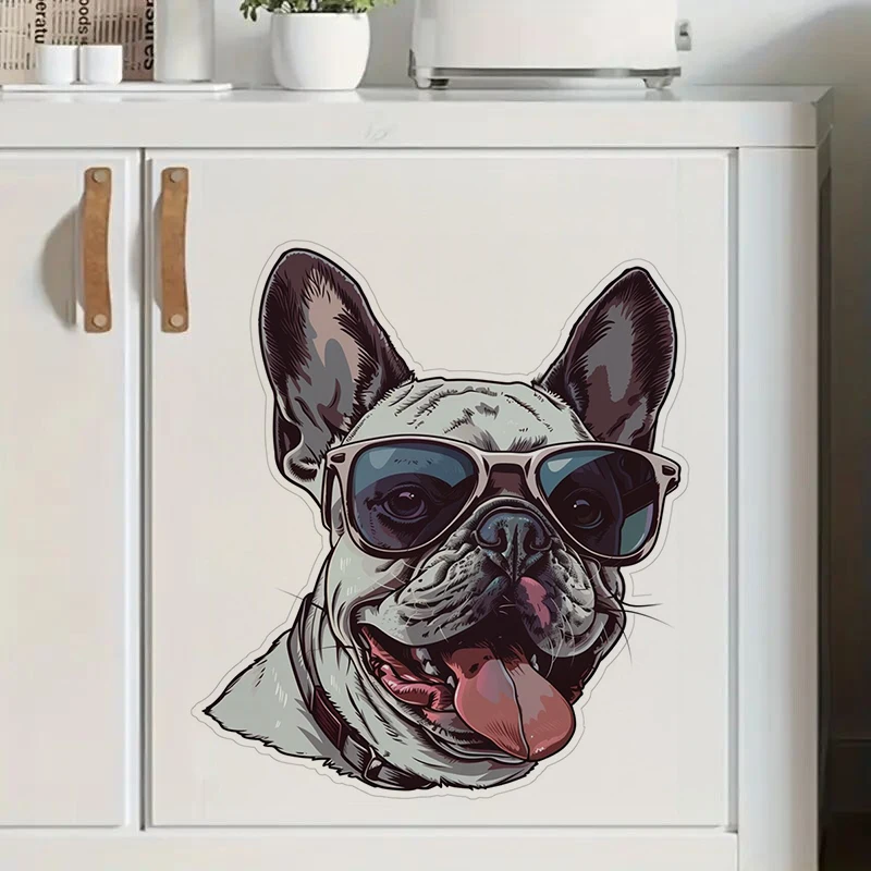 French Bulldog with Sunglasses Sticker Bedroom Entryway Living Room Porch Home Decoration Wall Stickers, Removable Stickers