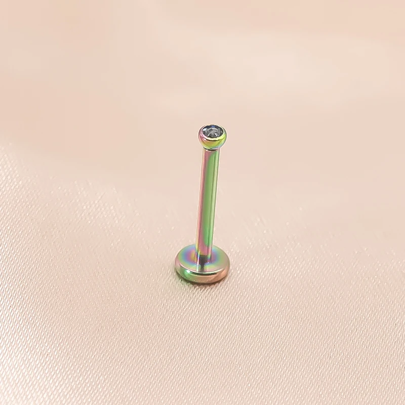 G23 Titanium Internally Threaded Labret Piercing Lip Ring 16G Crystal Tragus Cartilage Earring Helix Conch Piercing Body Jewelry 