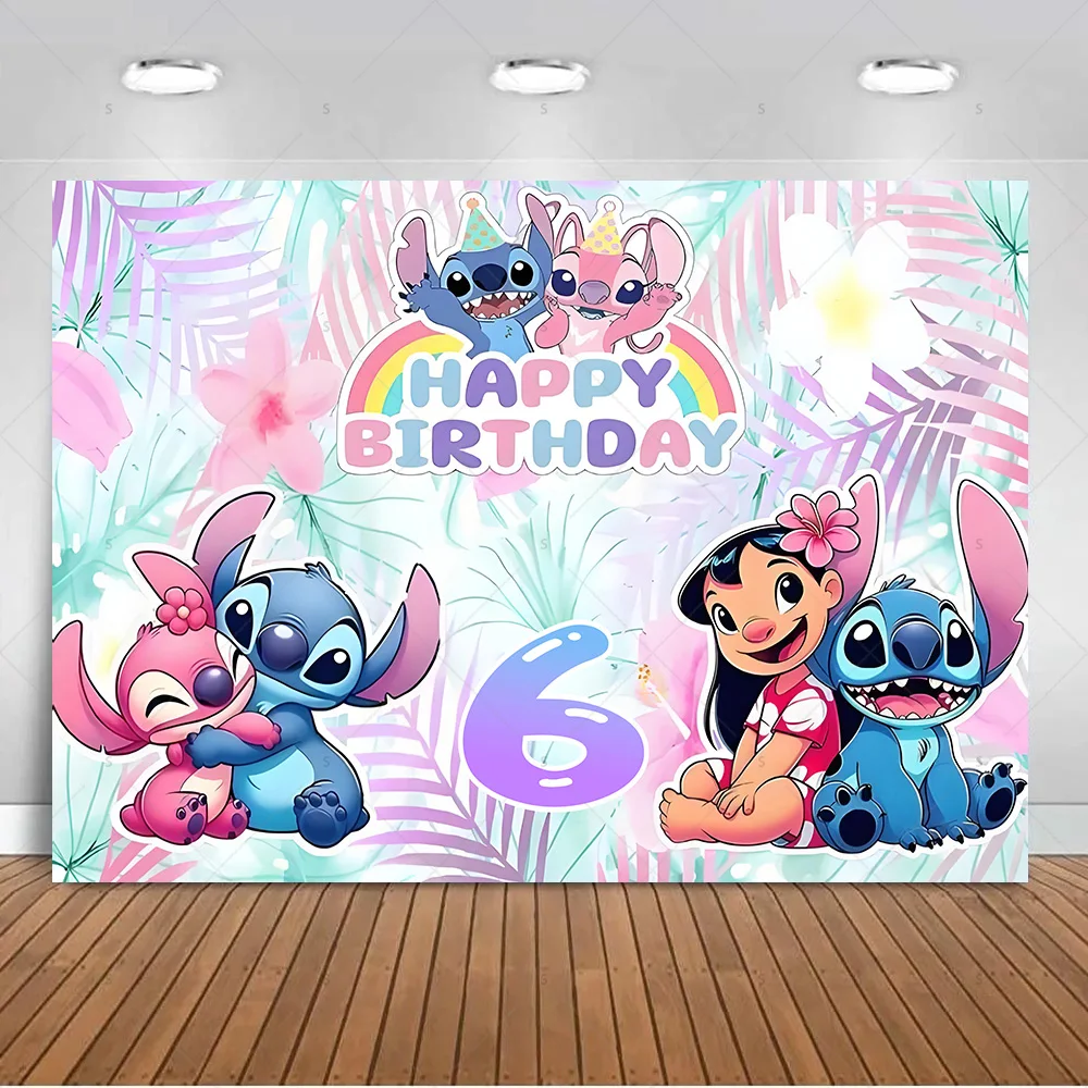 Iconic Brand Stitch Happy Birthday Background Banner Kids Birthday Party Decorations Photography Backdrop Supplies Photo Shoot Prop