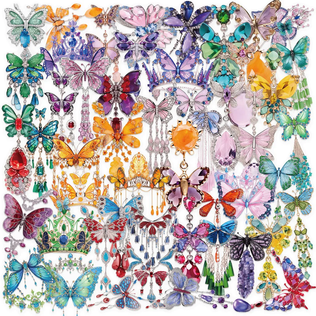 50PCS Transparent INS Butterfly Jewelry Stickers - Waterproof PET Material for Journal, Guitar Decor( Anime Worlds Store)