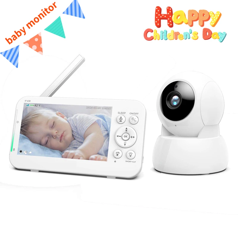 Wireless Baby Monitor, Lullabies Camera, 5-Inch HD Display, Two-Way Talk, Temperature Monitor Surveillance Security Camera