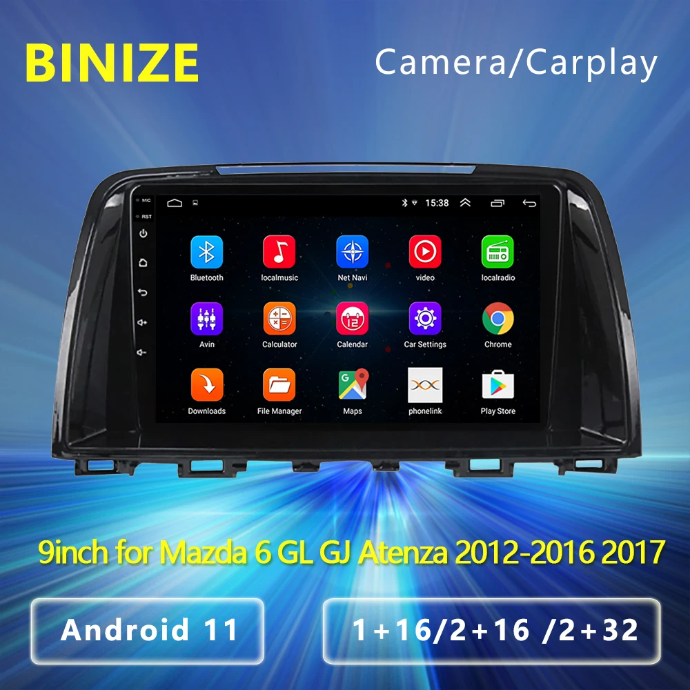 

Android 11 9" 2din Car Navigation GPS Radio Video Player For Mazda 6 GJ Atenza 2012-2016 2017 2 Din BT Carplay Multimedia Stereo