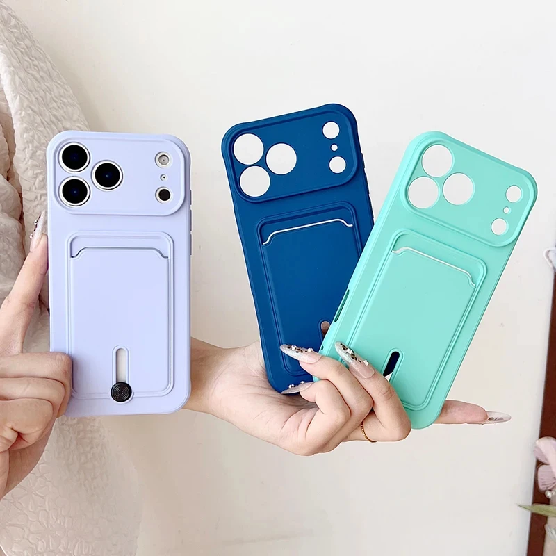 Slim Silicone Card Holder Shockproof Phone Case with Fine Hole Design
