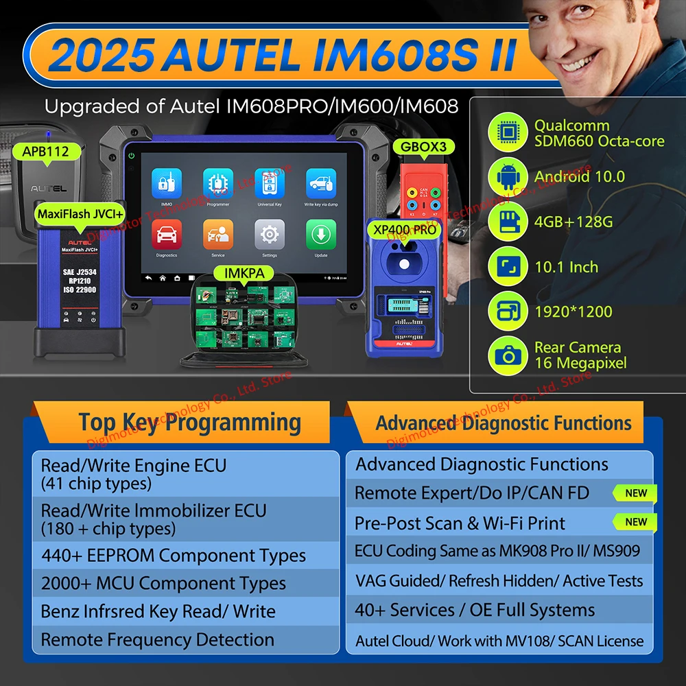 Autel MaxiIM IM608S II Full Key Programmer OBD2 Scanner IM608 II Car Diagnostics Tools Top IMMO Key Programming PK IM508S KM100