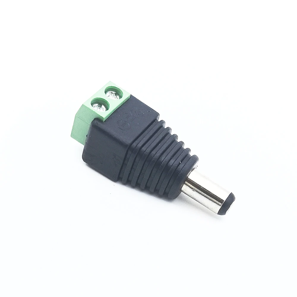 Pack of 5 Pairs: Male and Female Solderless DC Power Plugs with 5.5x2.1mm Green Terminal