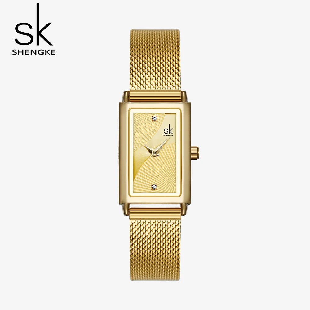 Gold Slim Watch For Women Delicate Rectangle Dial Design Watch Women Waterproof Quartz Women's Watches Mesh Womens Watch