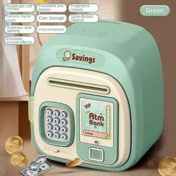 Password Lock Automatic Roll-Up Savings Bank Voice Reminder Fingerprint -Protected Children Money Boxes Storage Box Cartoon 1