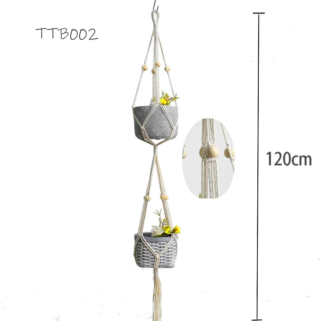 Kézzel Készített Makrame Növényi Fogas Edény Tálca 2 Tiers 3 Tyers - Image 3
