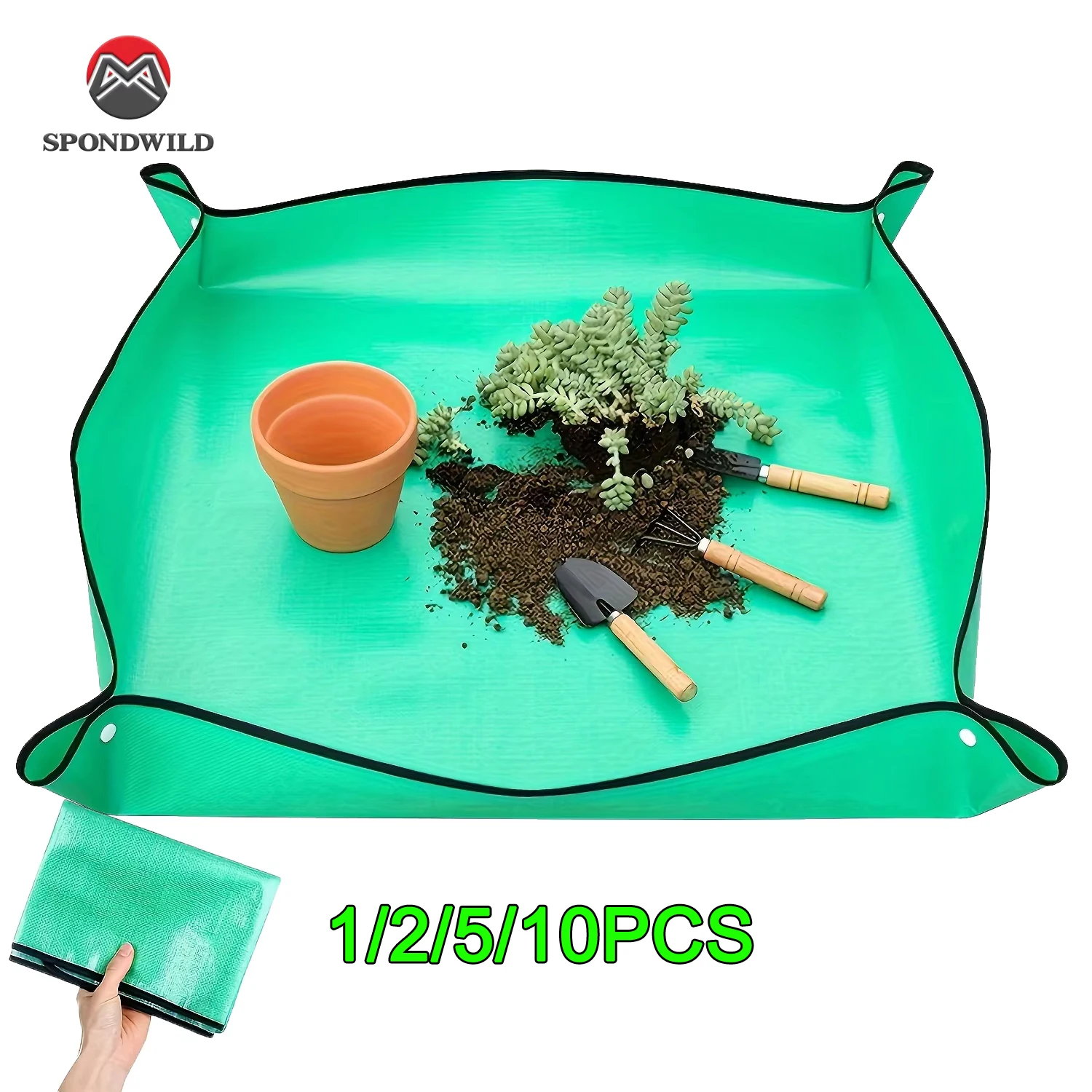 Flower Pots Transplanting Mats SPONDWILD 100x100cm Waterproof Foldable Potting Tray Leak Proof Plant Repotting Pad For Indoor