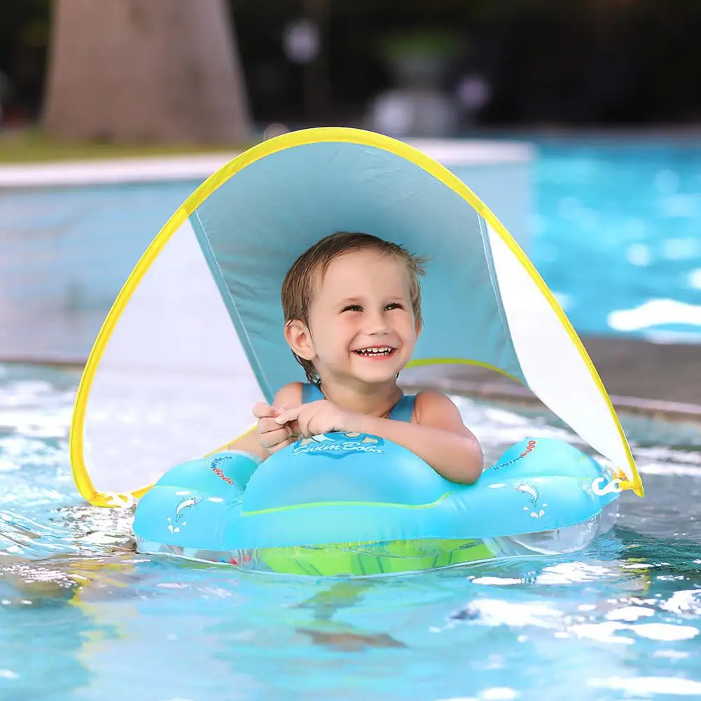Baby Swimming Float With Canopy Sunshade Inflatable Infant Floating