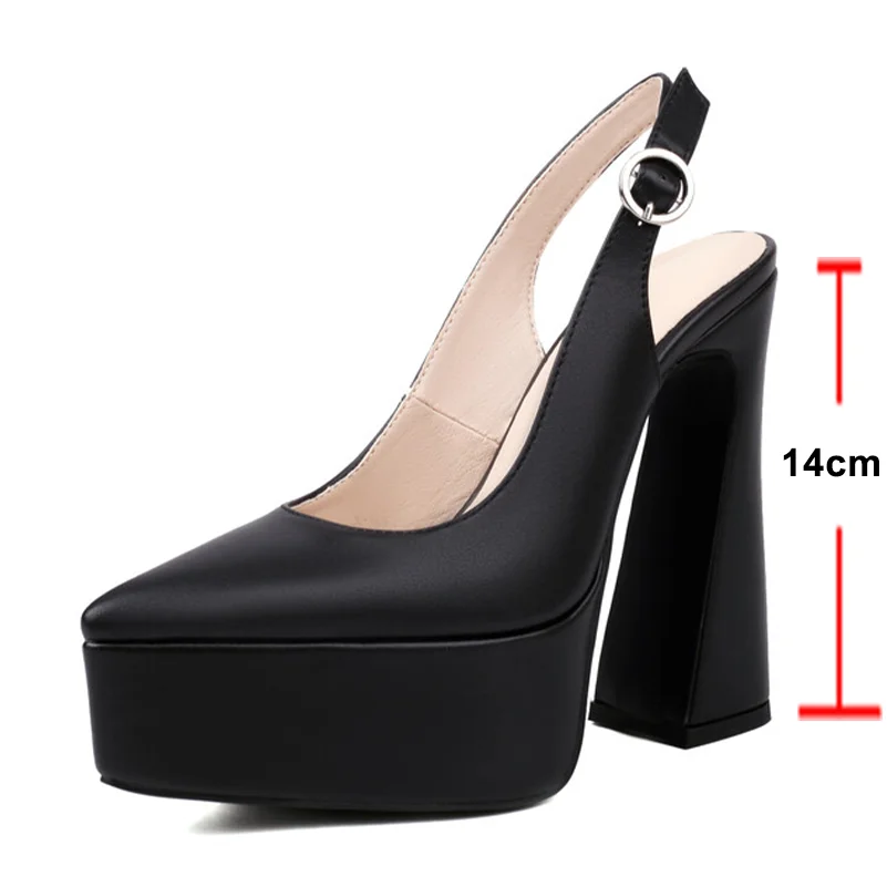 Women Slingbacks Pu Leather Sandals Platform Super High Hoof Heels Pointed Toe Sexy Party Summer Shoes 35-43