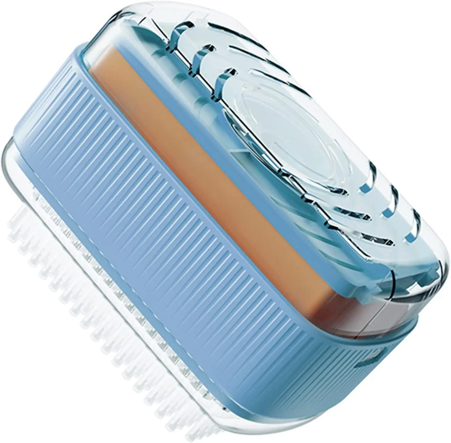 Laundry soap caddy with built-in brush roller latherer, rectangular organizer for travel, bathroom and clothing care