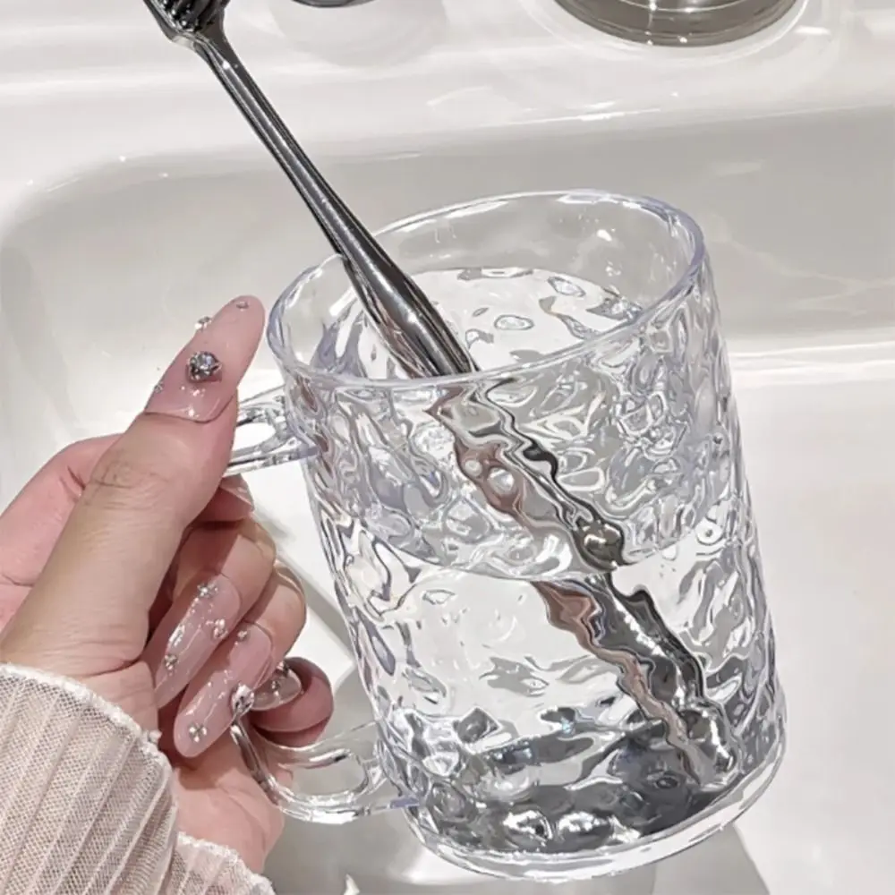Fashion Plastic Mouthwash Transparent Glacier Pattern Holder With Handle Toothbrush Cup Home Bathroom_voghion.com