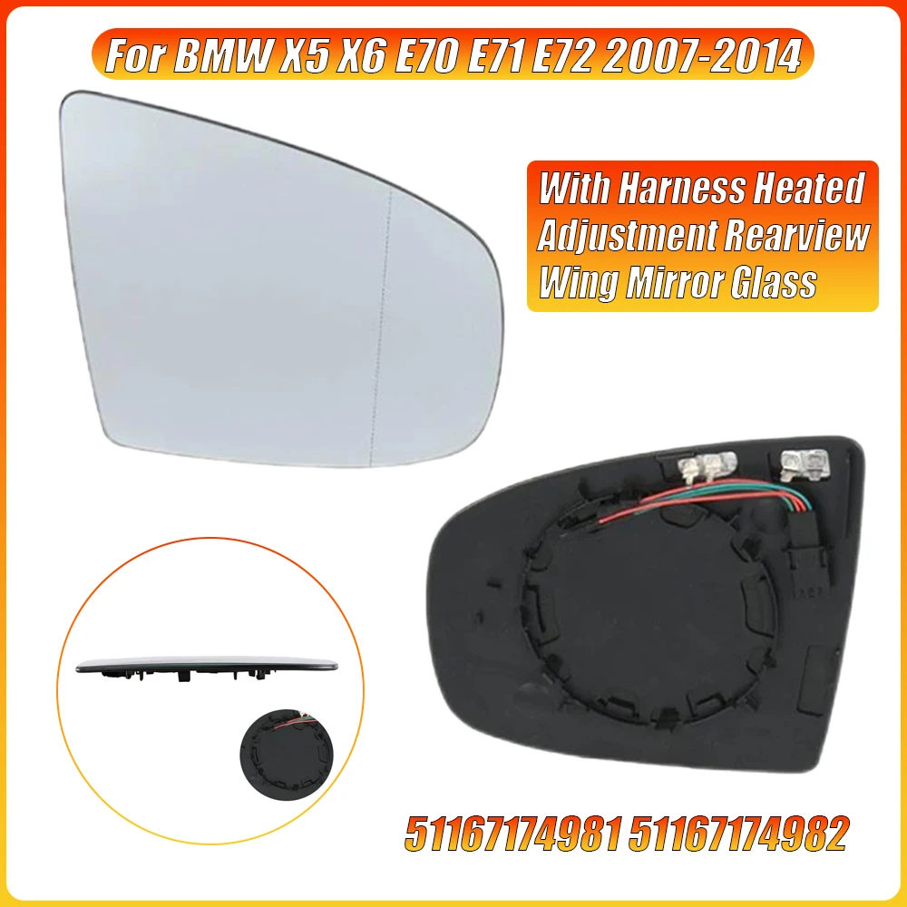 BMW X5 X6 E70 E71 E72 2007-2014 51167174981 하네스가 포함된 열선 조절식 리어뷰 윙 미러 글래스