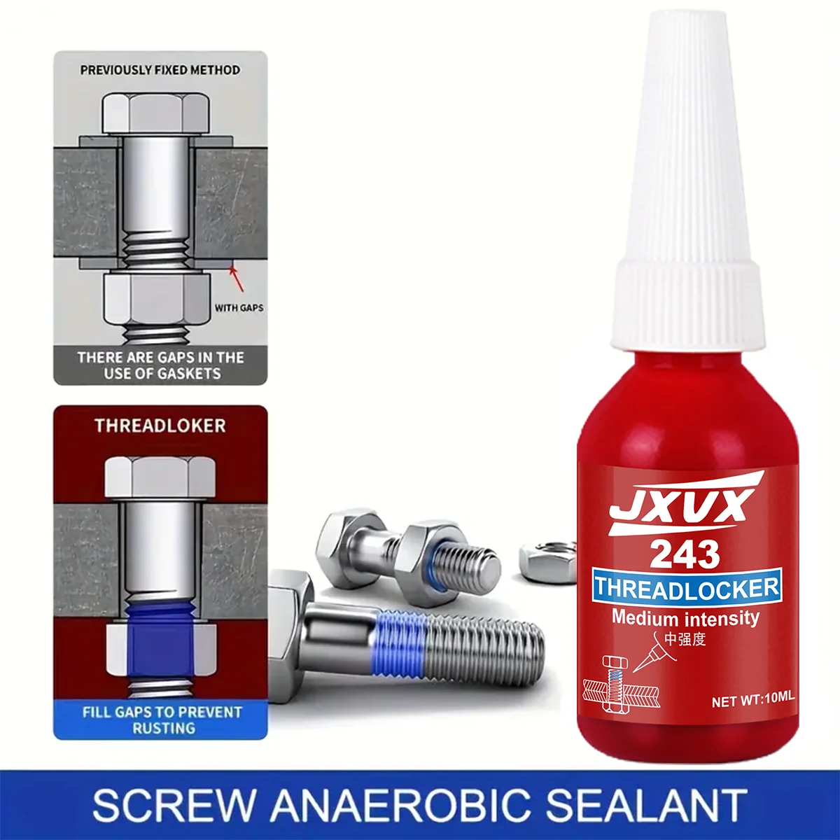 243 10ml กาวล็อคเกลียวแห้งเร็ว แข็งแรง ทนความร้อนสูง กาวไร้อากาศ เหมาะสำหรับยานยนต์ เครื่องจักร ล็อคโครงเหล็ก ขายตรงจากโรงงาน 1