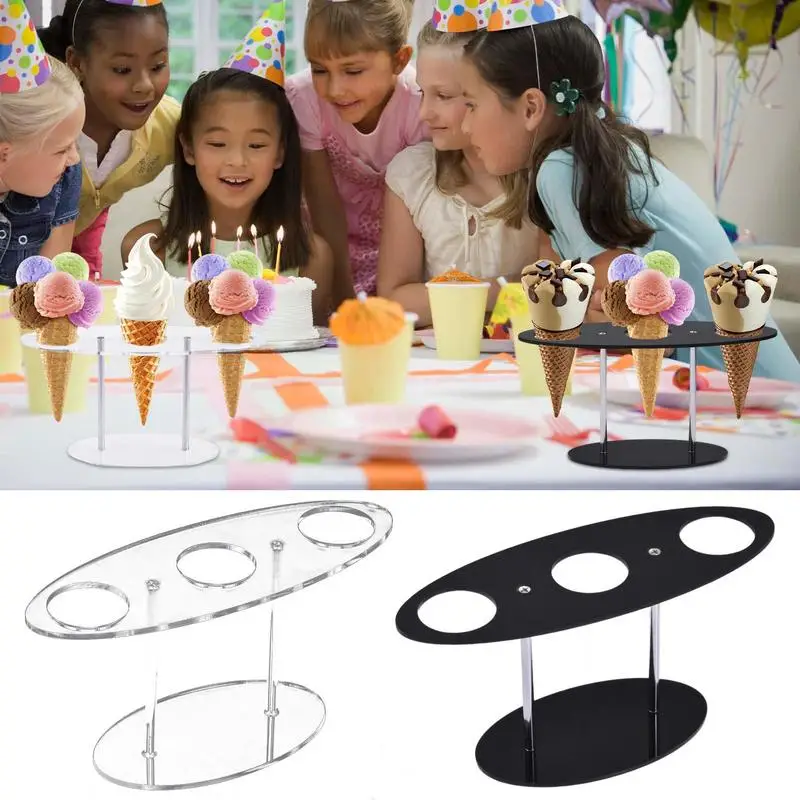

3 Holes Clear Acrylic Cone Holder Stand Buffet Display Ice Cream Tool Cone Cupcake Cooling Tray Rack Holder Stand For Wedding