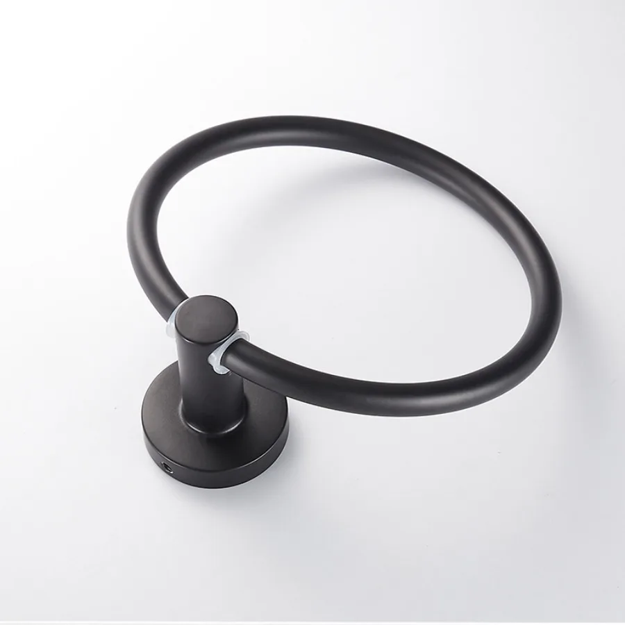 Towel Ring Black/Brushed Gold Stainless Steel Wall Hanging Drill Hole Towel Storage Rack Bathroom Accessories Round Holder