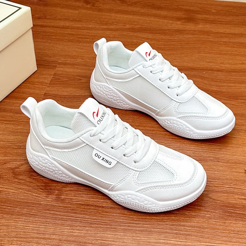 

White Sneakers Women Running Shoes Breathable Mesh Lace-up Sports Tennis Female Trainers Summer Flat Athletic Shoe Footwear