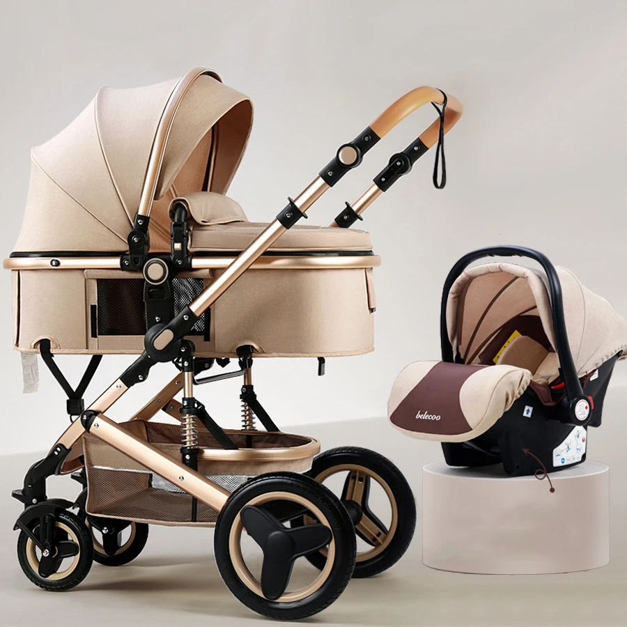 

Luxury high quality High Landscape 3 In 1 Pushchair Folding 3Stroller with safety car seat