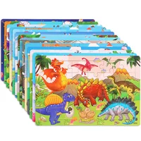 30 Pieces Wooden Jigsaw Puzzle Kids Cartoon Animal Vehicle Puzzles Games Baby Early Learning Educational Toys for Children 2