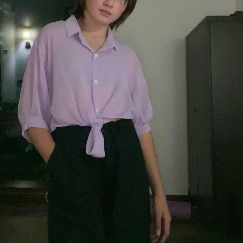 White Chiffon Blouse Women Summer Half Sleeve