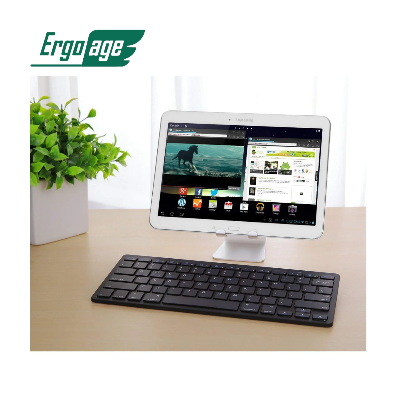

Ergoage Wireless Slim Keyboard Bluetooth Simple Style For IPhone IPad Tablet Laptop PC IOS Android Windows Powered by 3A Battery
