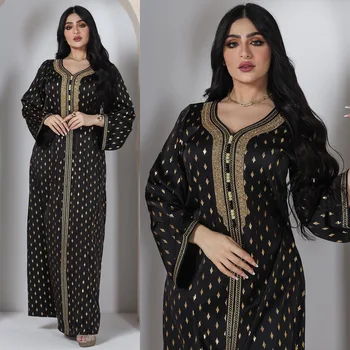 Muslim Long Sleeve Evening Dress for Women, Middle East Robe, Dubai, Turkey, Jilbab, Abaya, Ramadan, Women's Clothing