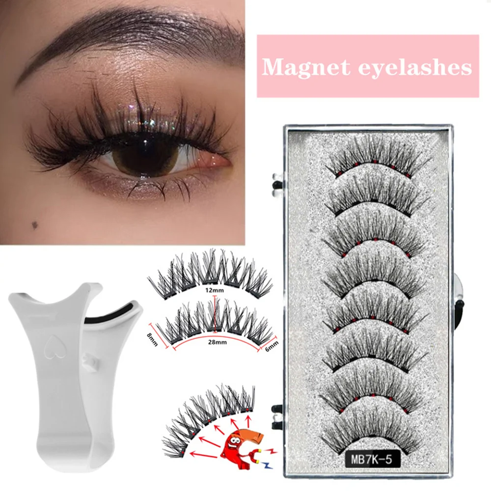 3D Magnetic Eyelashes Kit 5 Magnet Easy To Wear False Natural Black Stem Fake Lashes Reusable Eyelash Supplies