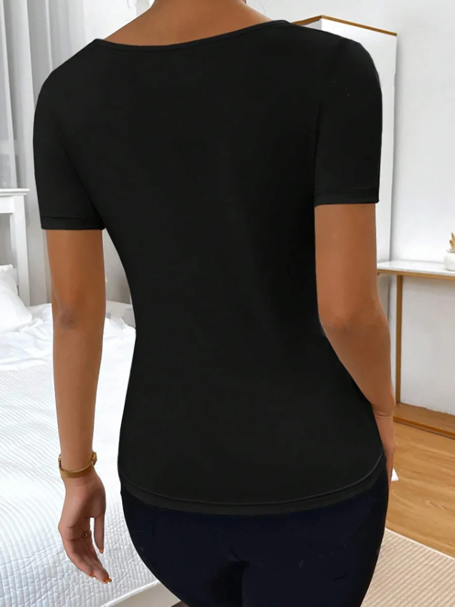 Women's T-Shirt Asymmetrical Neck Short Sleeve Ruched Smooth Knit Slim Fit Top Elegant Spring Summer Office Commute Stretchy Top 2