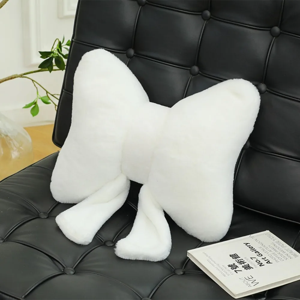 Creative Plush Bow Pillow Waist Support Cute Bowknot Waist Pillows Solid Color Stuffed Bow Throw Pillows Sofa