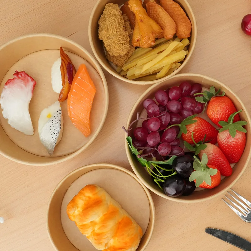 Disposable Lunch Box Disposable Containers 25pcs/set Disposable Packing Boxes Disposable Kraft Paper Bowls For Soup Salad Noodles Lunch Box Sets Take-Away Hot Soup Bowl