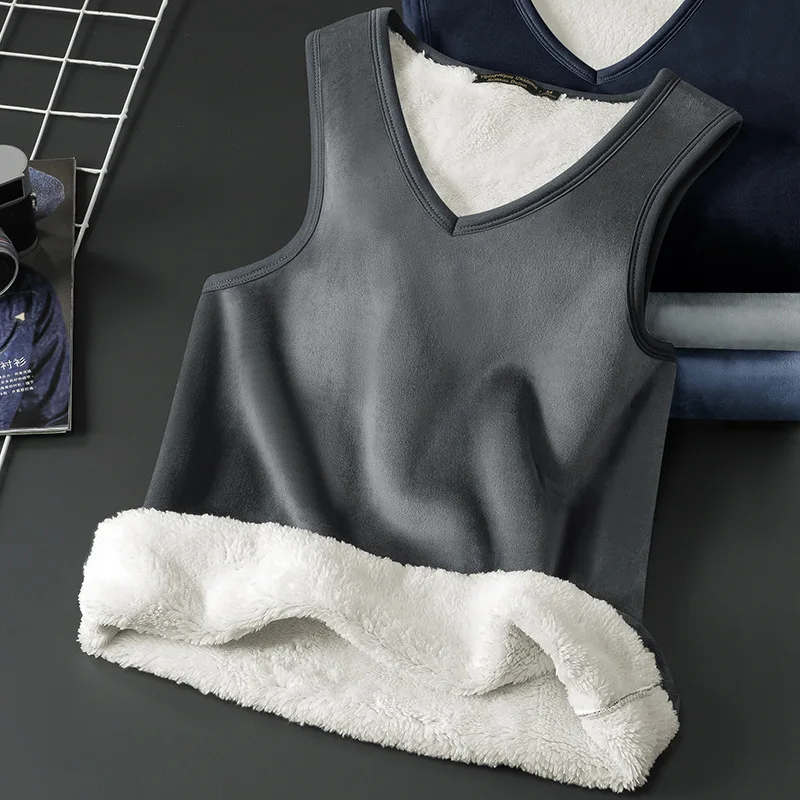 MensThermalUnderwearMenLambswoolSleevelessWarmUndershirtWinter