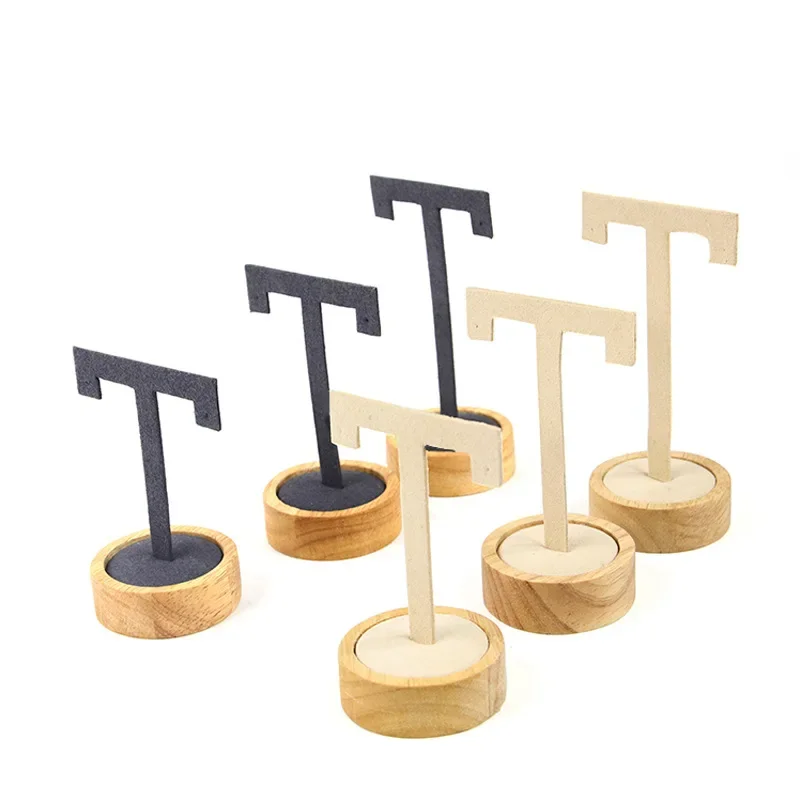 3pcs/set Wood Earrings Jewelry Display Holder Rack Dangling T-Bar Stand Ear Studs Countertop Hoop Earrings Organizer Show Shelf