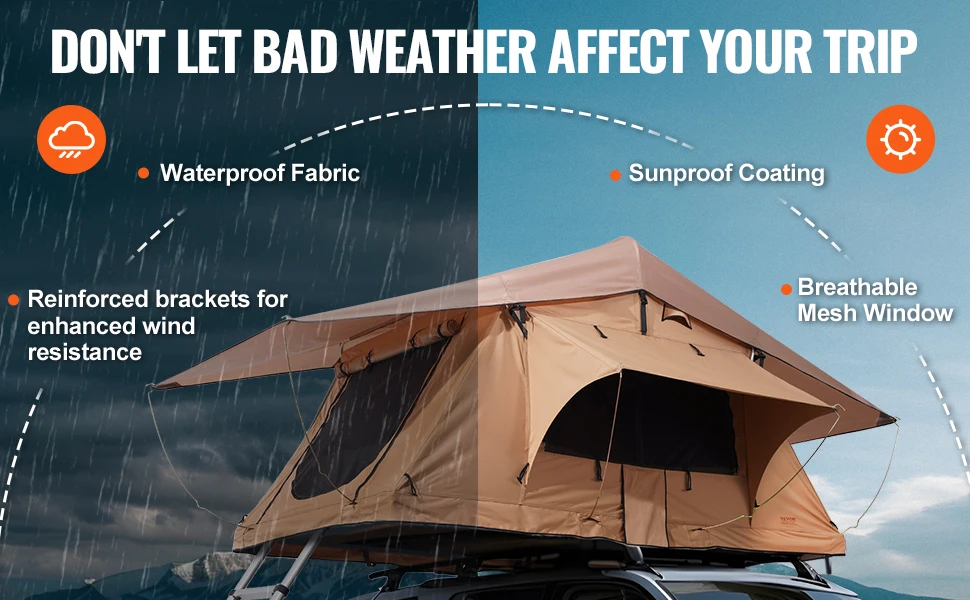 SucceBuy Rooftop Tent Hardshell Folding Tent with Telescopic Ladder Mattress PVC Cover Bag Waterproof for Jeep Van Pickup Truck
