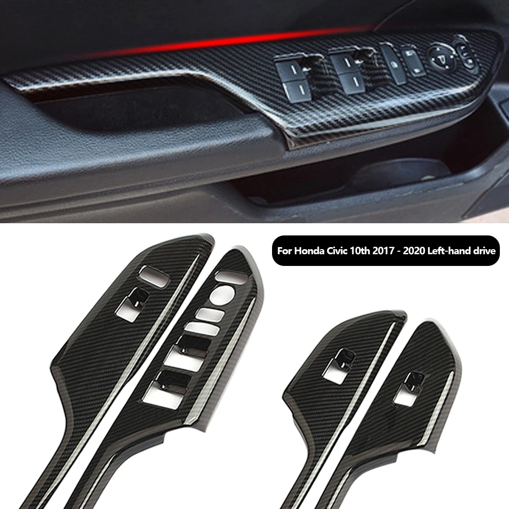 

For Honda Civic 10th 2017 18 2019 2020 Car Interior Carbon Fiber Door Armrest Panel Door Bowl Decoration Frame Stickers