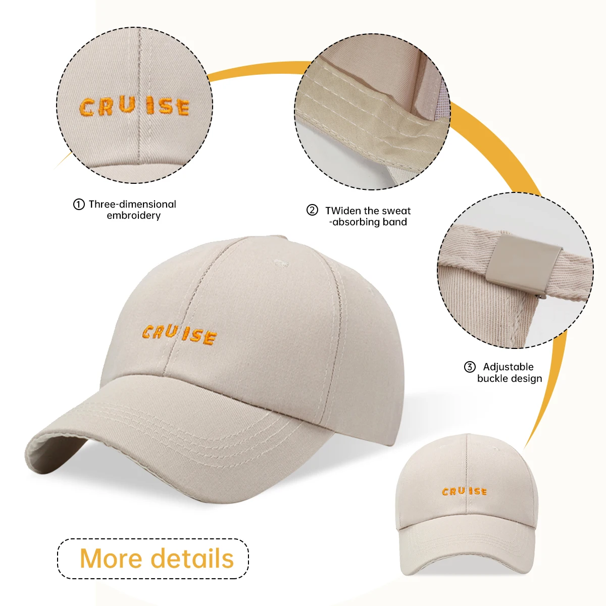 American Retro Big Head Baseball Cap Suitable for Big Faces Summer Wide Brim Soft Top Peaked Cap Men's Letter Face Small Mountaineering Outdoor Sports