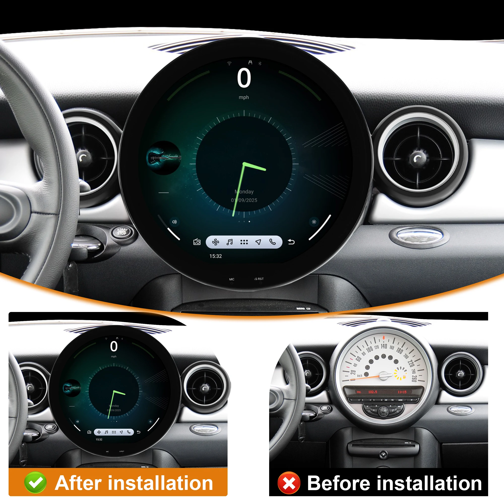Autoraido - Sistema de Navegación GPS para Automóvil de 11.7 Pulgadas para BMW Mini Cooper R56 R57 R58 R59 R60 2006-2016, Apple CarPlay, Android Auto, WiFi, Cámara de 360 Grados 2