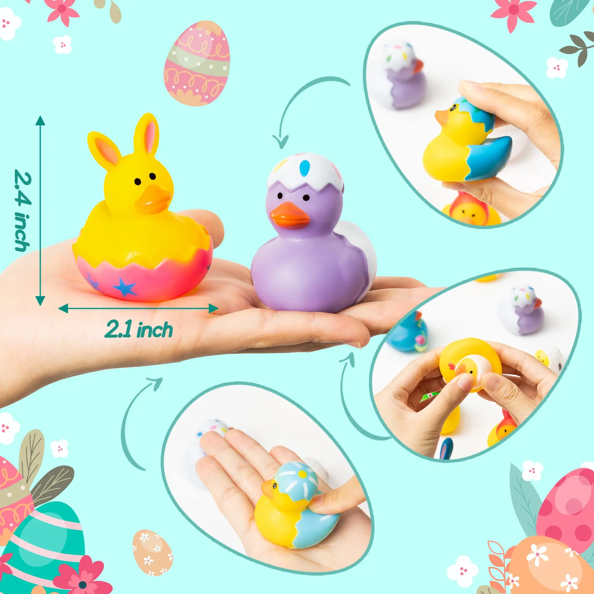12pcs Easter Rubber Ducks, 2.1Inch Bunny Rubber Duckies Bath Toys for Kids, Assorted Duck Bulk, Basket Stuffers and Party Favors 2