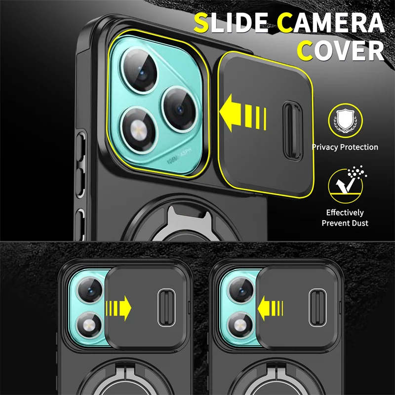 Armor Case with Ring Holder and Sliding Lens Protector Cover