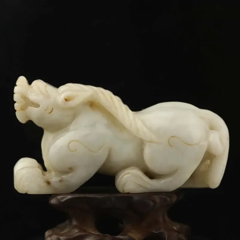 

Old China Natural hetian white Jade Hand Carved statue dragon loong pendant j