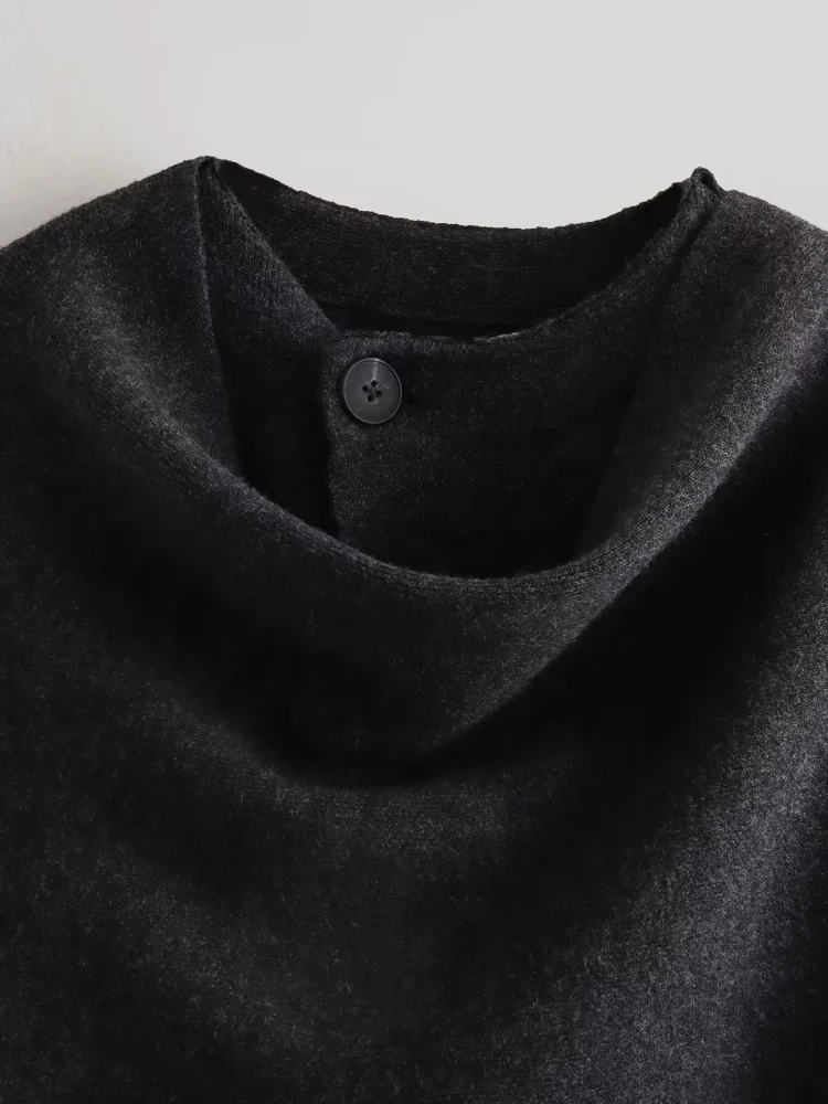 ZBZA Women Loose Asymmetric Scarf Knit Jacket Solid Long Sleeve Single Button Side Slit Cardigan Fall Winter New Lady Outerwear 5