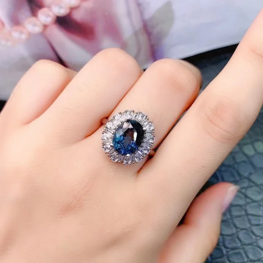 Bague en topaze bleue de Londres pour la fête, bijoux en topaze