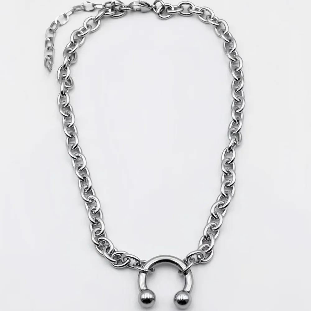 Fashion Punk Nose Clip Necklace Retro Gothic Choker Necklace Thick Round Ring Geometric Chain Rivet Necklace Gifts - 3
